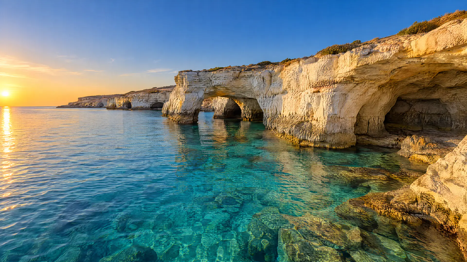 White limestone sea caves on the Peyia coast