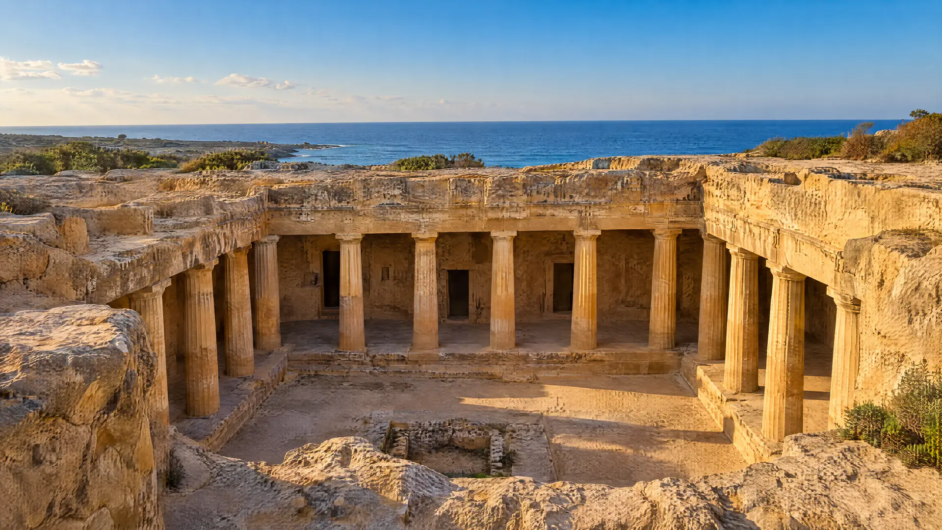 The rock-cut columns of the Tombs of the Kings, Paphos